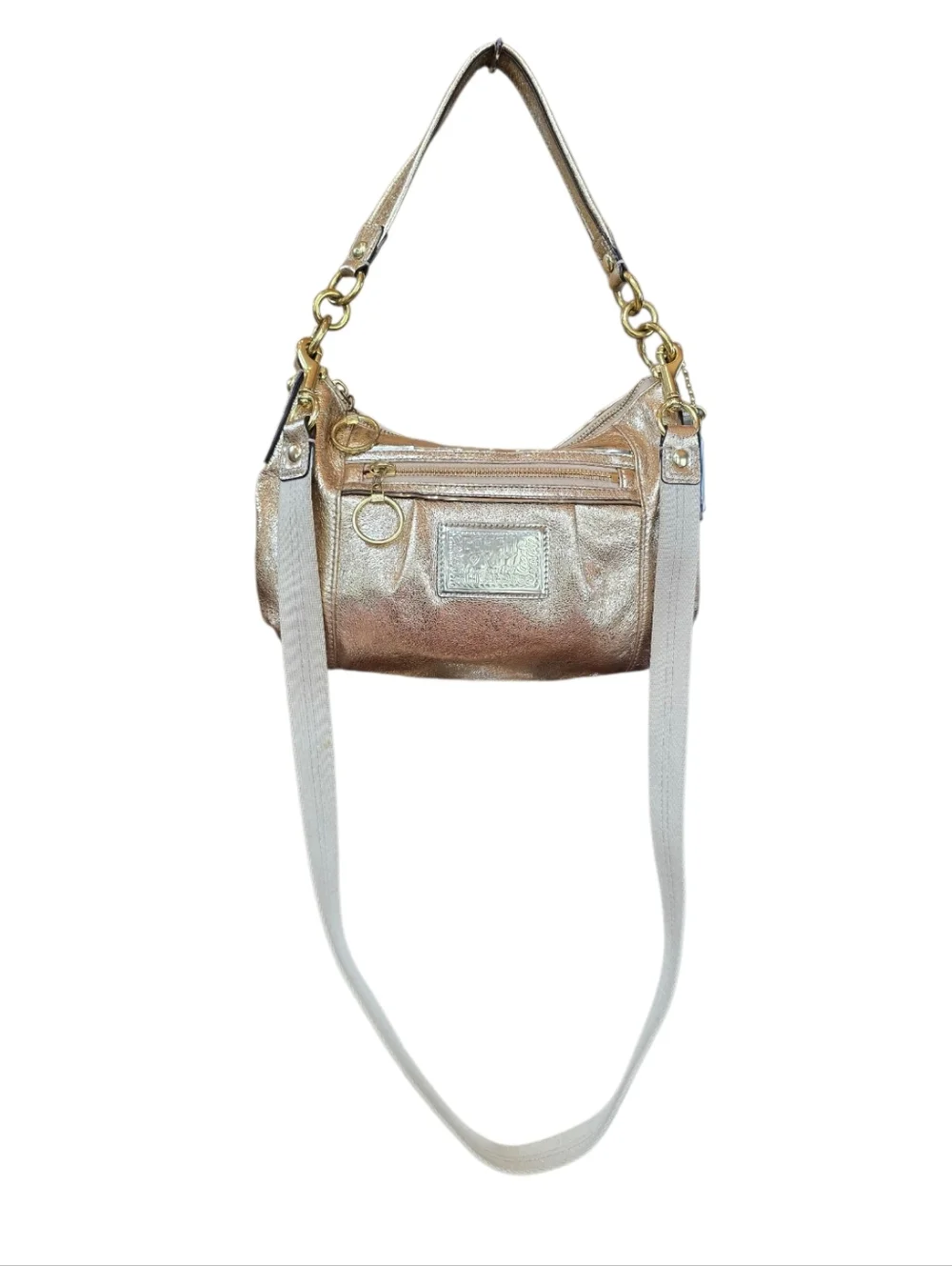 Coach Poppy Groovy Metallic Gold Leather Shoulder Bag Crossbody - Picture 6 of 17